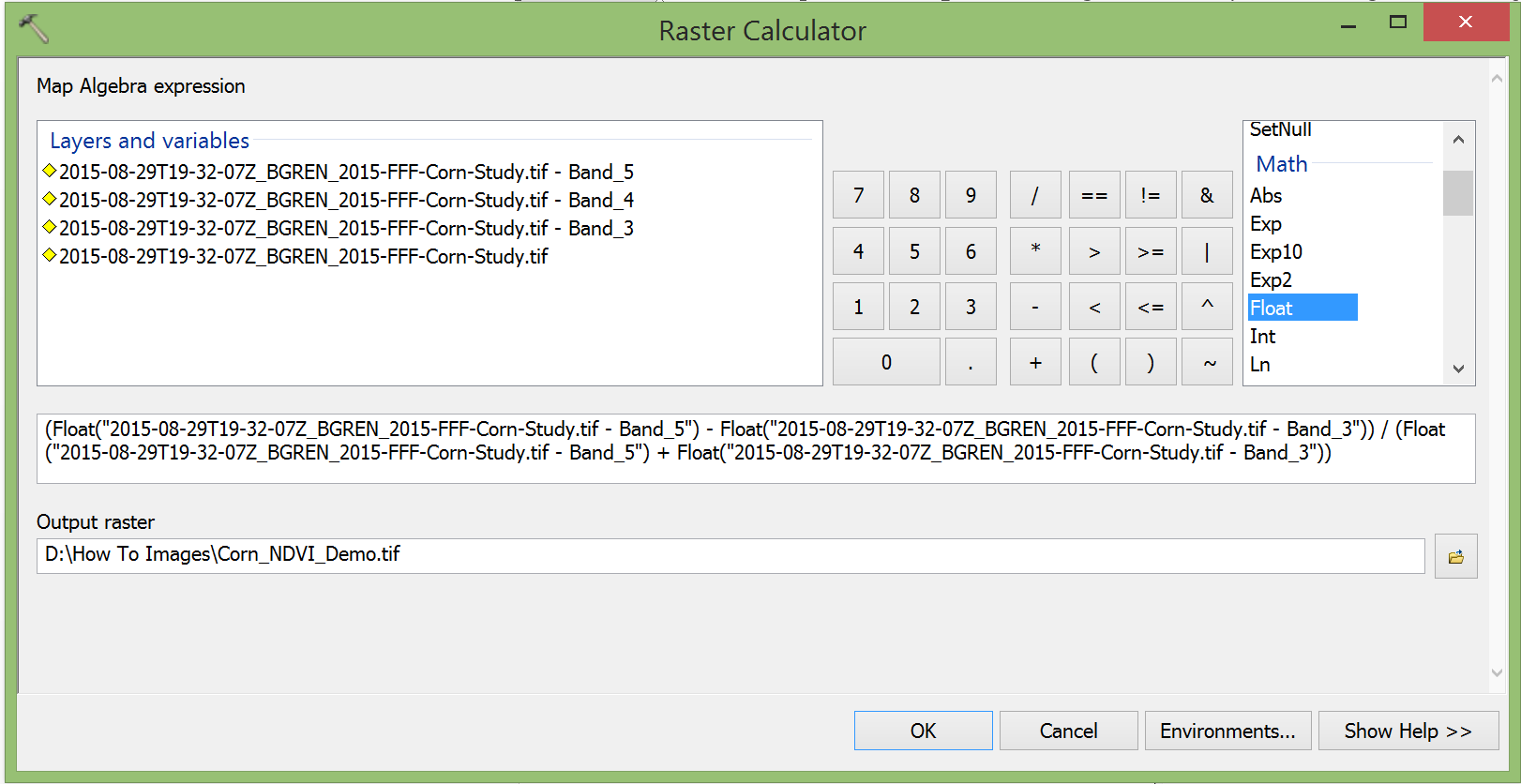 arcmap raster calculator