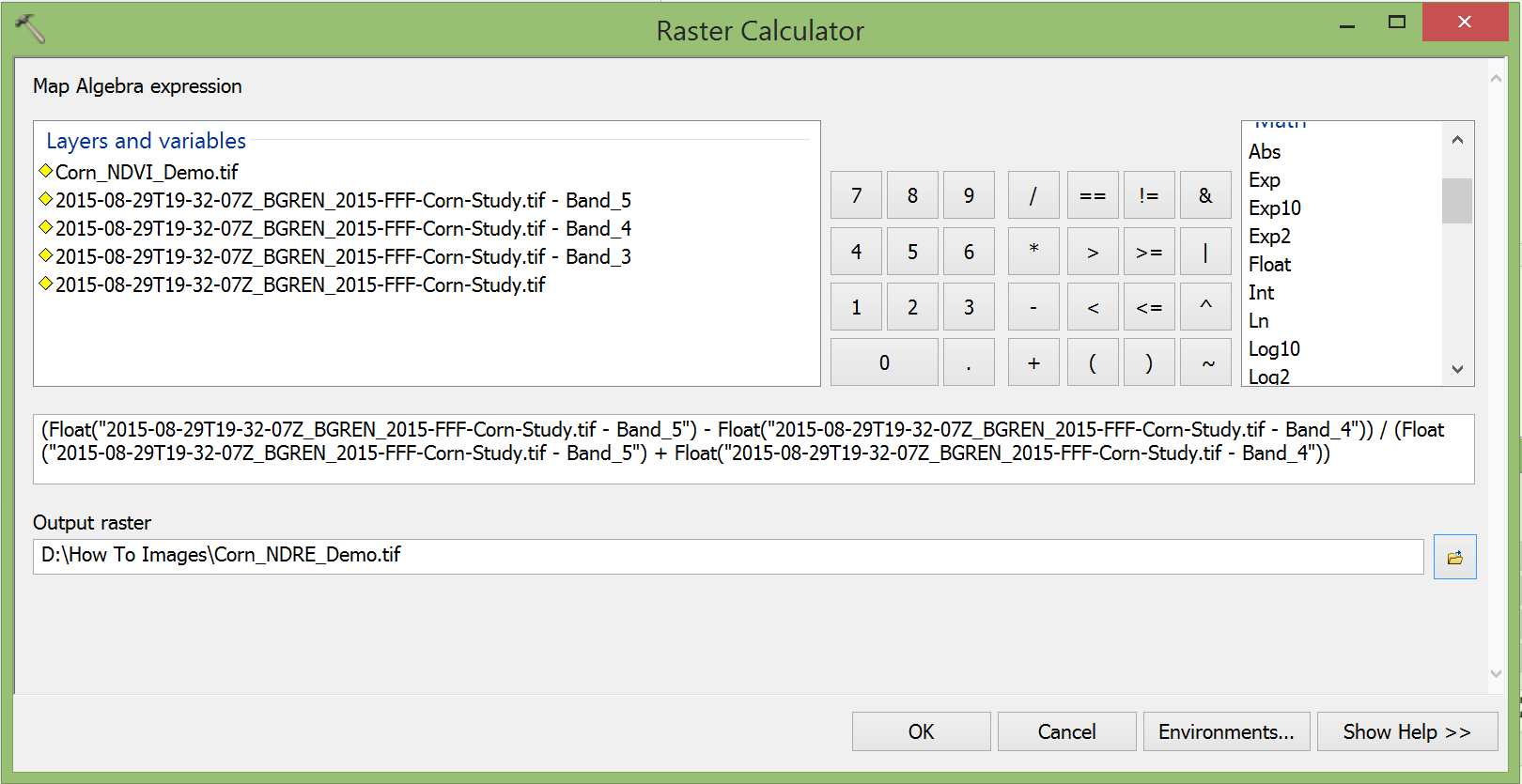 arcmap raster calculator